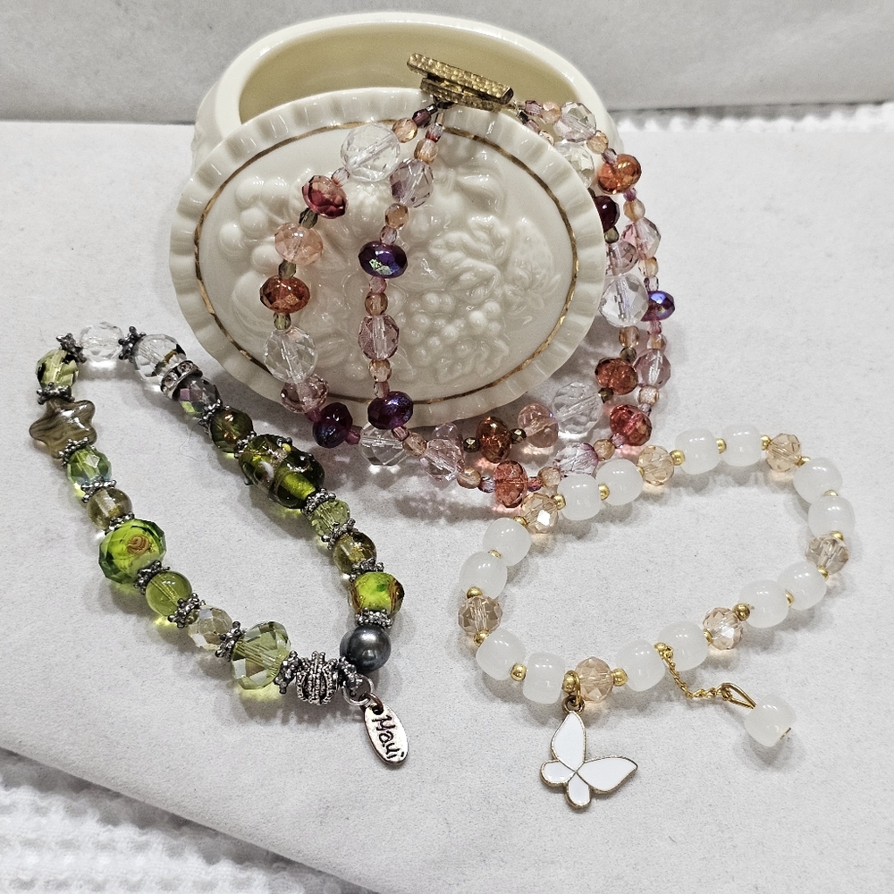 Glass Bead Bracelets Set Of Three Bracelets